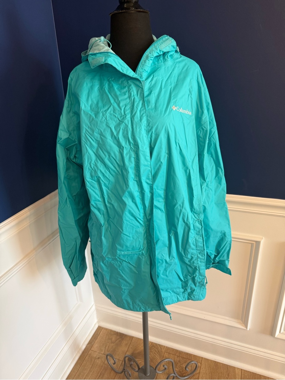 Columbia Teal Hooded Rain Jacket